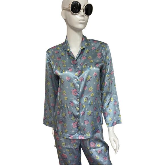 Fun Vintage Peak 90s Gal Flower Power Satin Pajamas - Picture 5 of 12